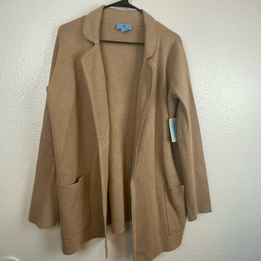 Cece Camel Brown Open Front Cardigan W/Pockets Small New Long Heavy Soft